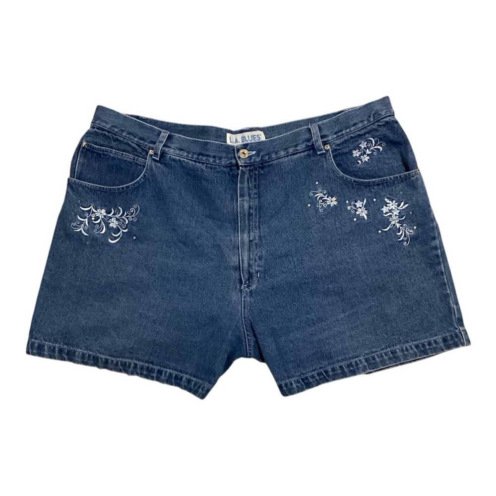 Vintage 90’s L.A. Blues Blue Jean Shorts w/ Embroidery Plus Size 24 100%Cotton